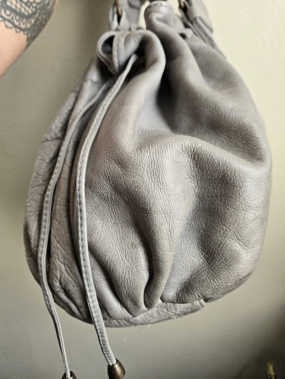 Gerard Darel 24H Bag Hobo Purse Satchel Gray Leather Made In France